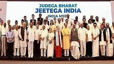 INDIA bloc leaders at the alliance meeting in Mumbai, Sept 2023