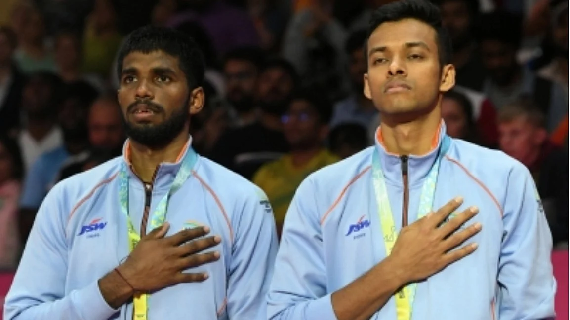 Satwiksairaj Rankireddy (left) and Chirag Shetty, the first-ever Indian badminton doubles pair to win an Asian Games gold medal (photo: National Herald archives)