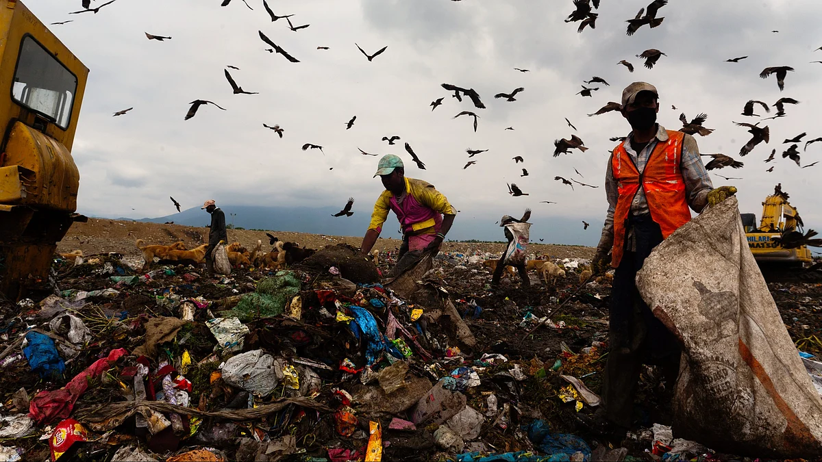 File photo of Indian manual scavengers sorting through waste at a landfill site, without basic precautionary equipment (photo: Getty Images)