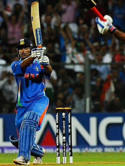 The iconic MS Dhoni six to finish off the 2011 World Cup final (photo: ESPNcricinfo/ Facebook)