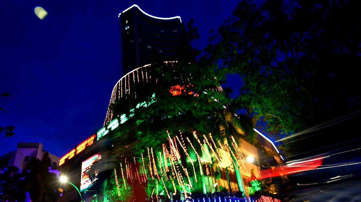 File photo of illuminated BSE building