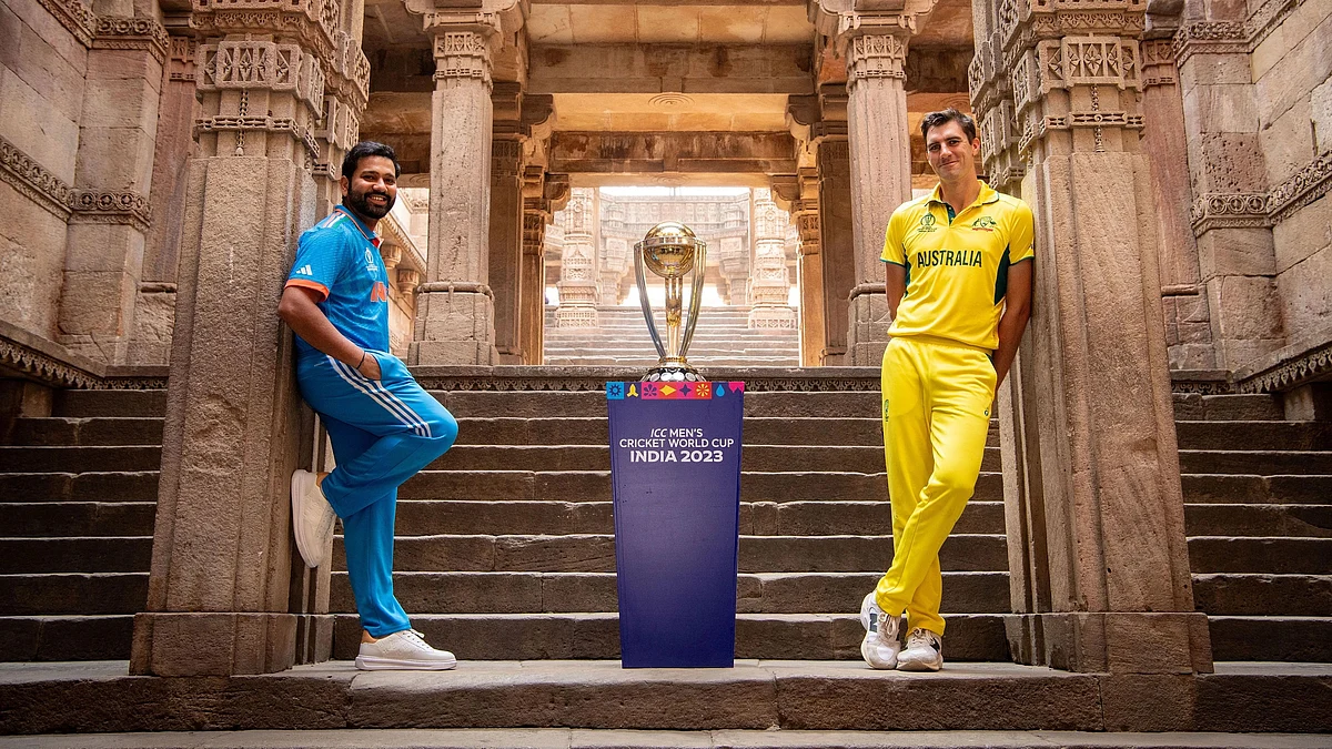 Rohit Sharma and Pat Cummins at a ICC photo call in Ahmedabad. (Photo courtesy: ICC)