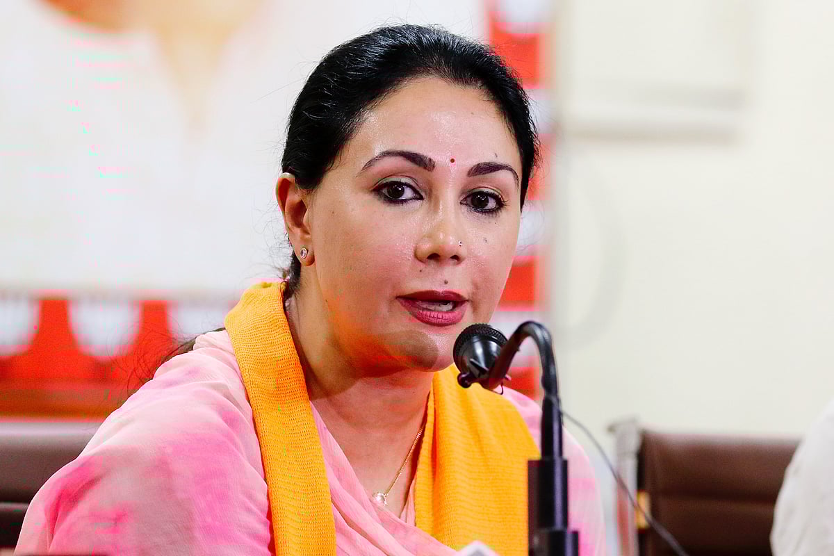 Diya Kumari addresses a press conference at the BJP office in Jaipur (photo: Getty Images)