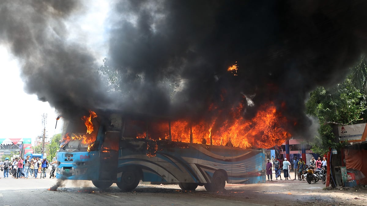 Bangladesh grapples with political turmoil as buses are set on fire during a three-day strike called by the opposition (Representative image) (Photo by Kazi Salahuddin Razu/NurPhoto via Getty Images)