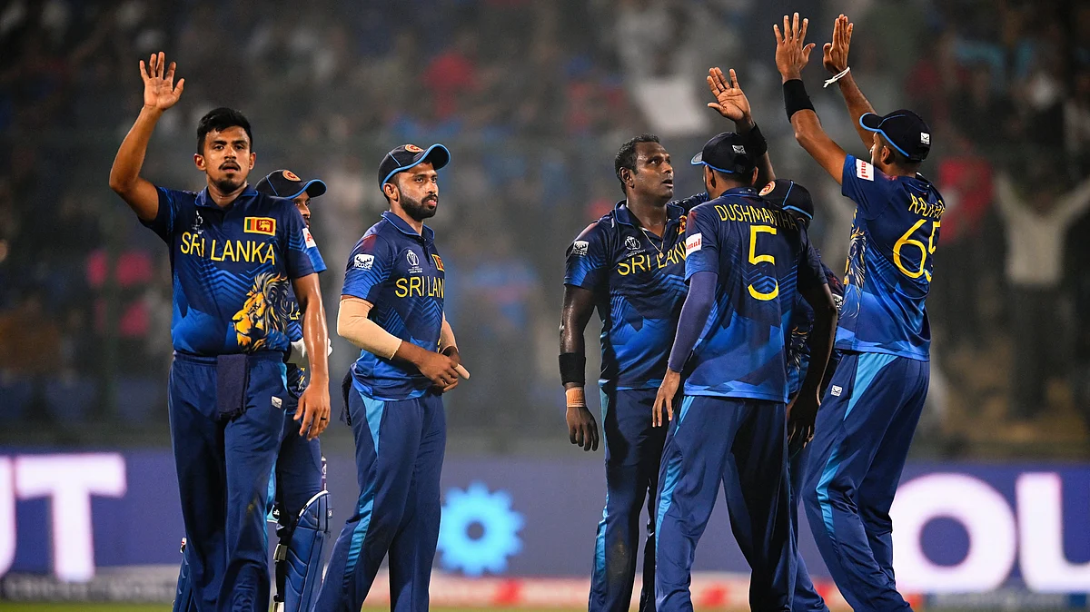 The Sri Lankan cricket team in action against Bangladesh at the ICC World Cup 2023 in Delhi on 6 November (photo: Getty Images)