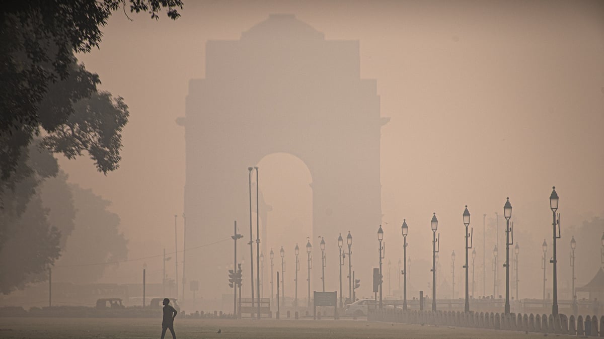 A man walks on the lawns of the Kartavya Path near India Gate in New Delhi, India on 1 November (Photo: Kabir Jhangiani/NurPhoto via Getty Images)