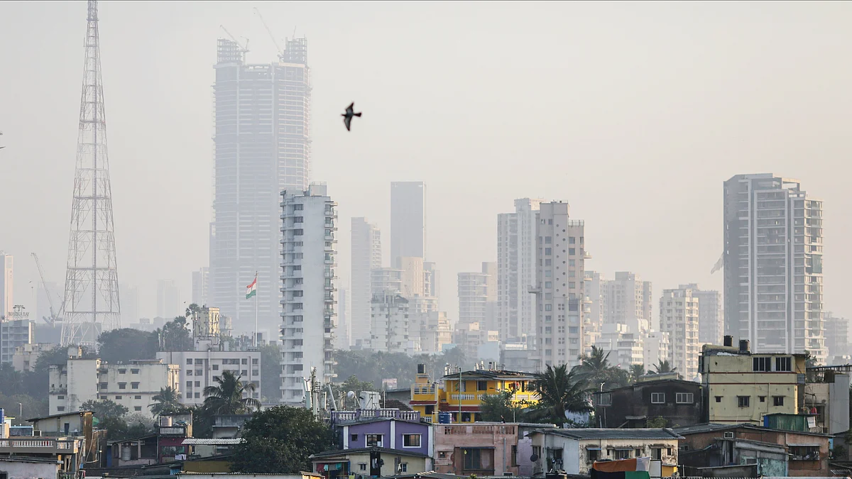 A fishing colony with residential and commercial buildings in the background in Worli, Mumbai (photo: Getty Images