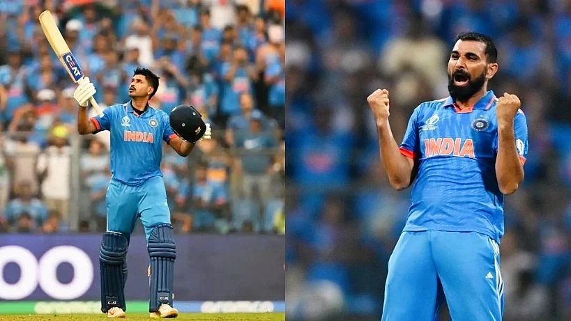 Cricketers Shreyas Iyer (left) and Mohammed Shami (photos: @ShreyasIyer15/X and @DelhiPolice/X)