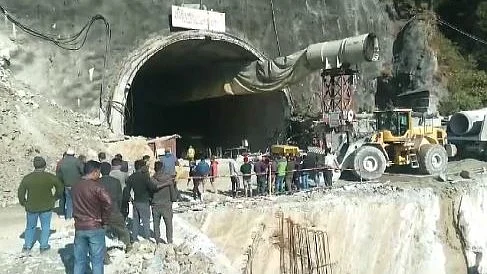 41 workers have been trapped for 11 days after a portion of the under-construction tunnel on the Uttarakhand Char Dham route collapsed, cutting off its exit (Photo: IANS)