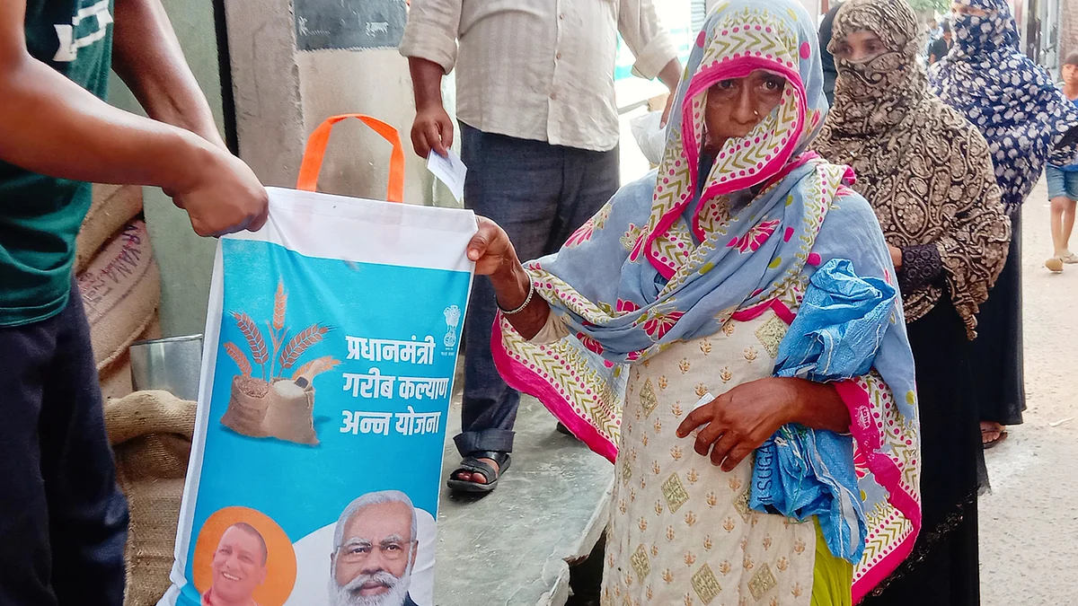 File photograph of free ration being distributed under the PM Garib Kalyan Yojana in Ghaziabad (photo: Getty Images)