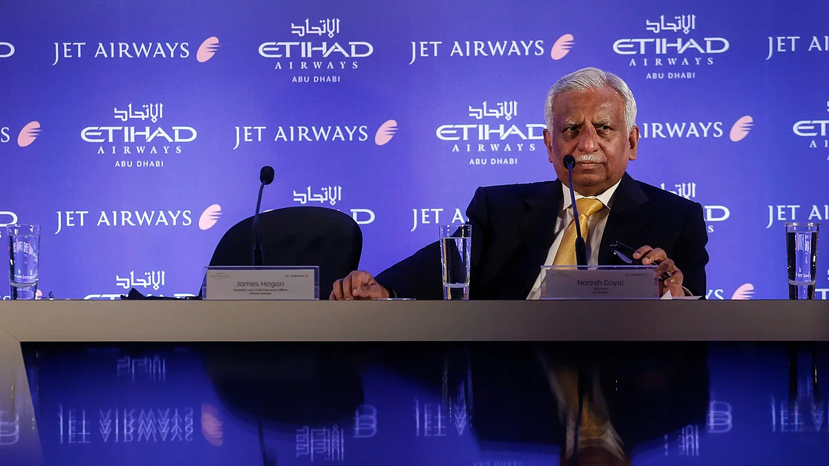 The ED has issued a statement alleging Naresh Goyal (pictured) & family used various Jet Airways entities to siphon off loans from a consortium of banks led by SBI and PNB (photo: Vivek Prakash/Bloomberg via Getty Images)