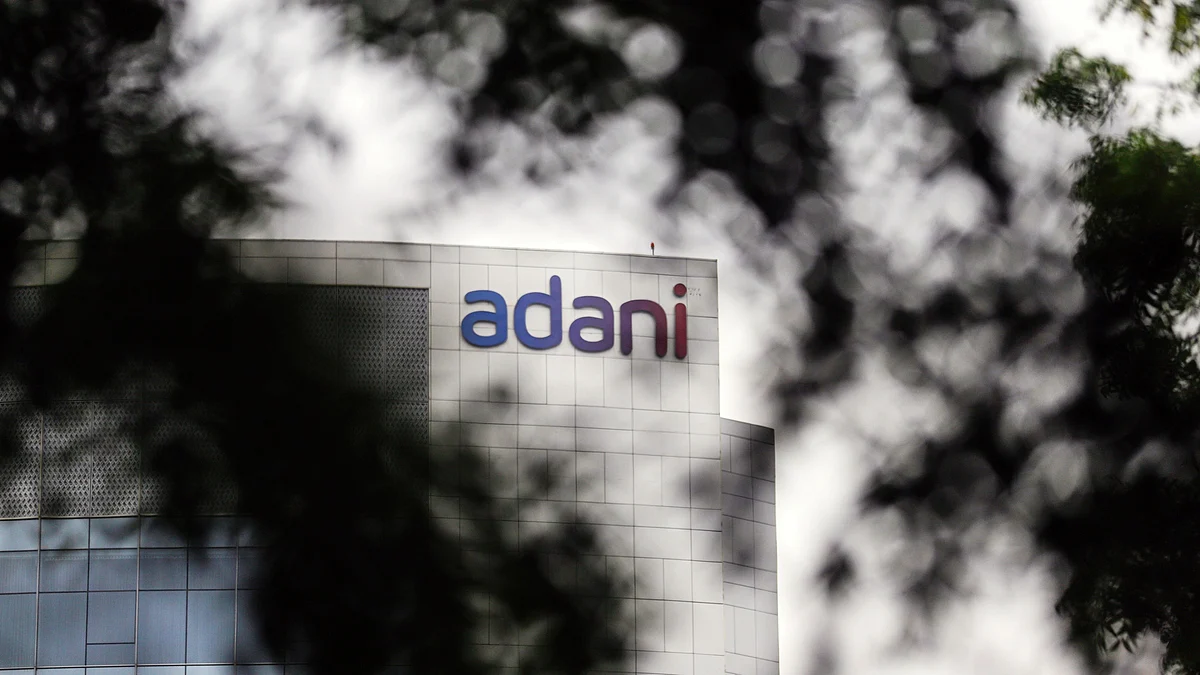 Signage atop the Adani Group headquarters in Ahmedabad (photo: Getty Images)