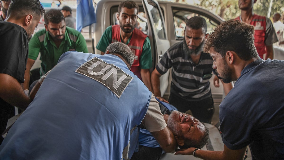 United Nations workers are brought to the Nassr Hospital after being injured in Israeli attacks in Khan Yunis, Gaza in October (Photo: Abed Zagout/Anadolu via Getty Images)