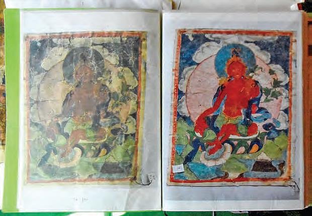 a Thangka, before and after restoration.
