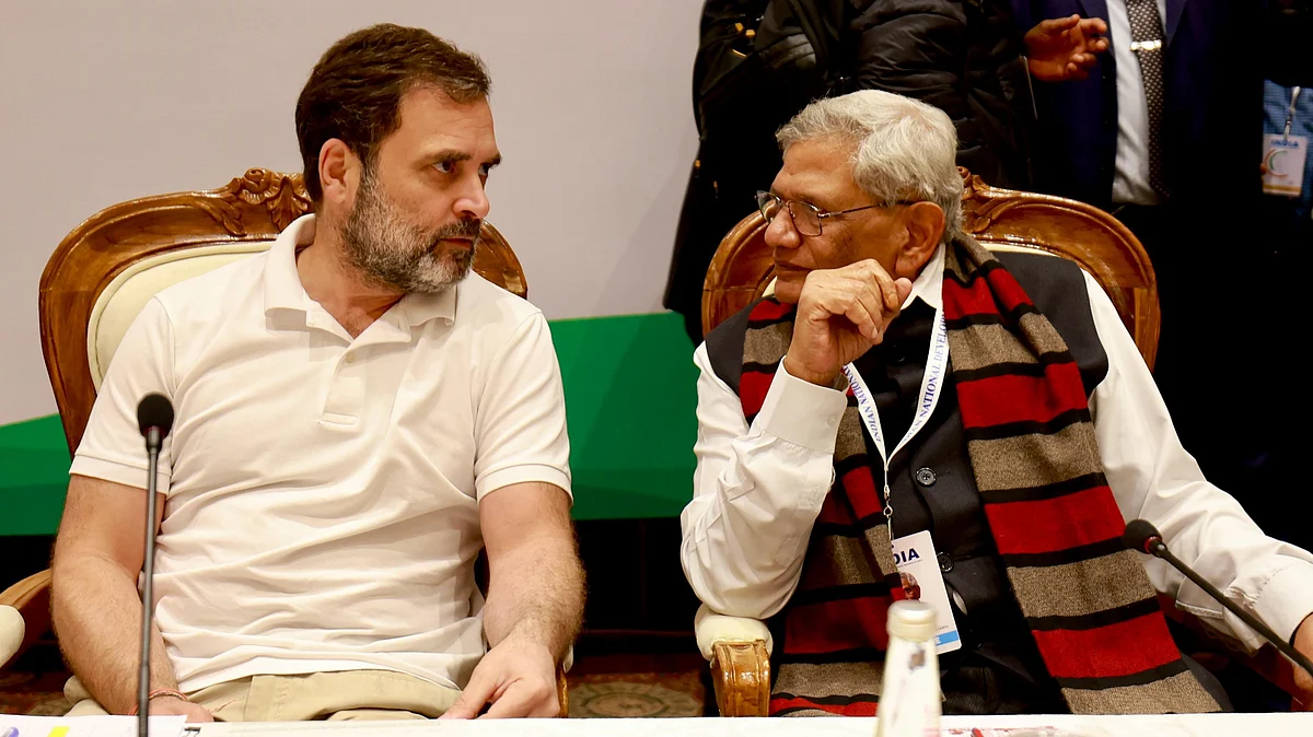 CPM general secretary Sitaram Yechury (right) talking to Rahul Gandhi (Photo: Congress)