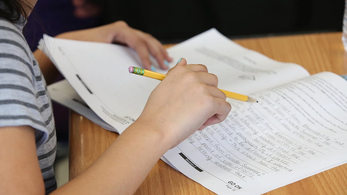 Centereach, N.Y.: A fifth grader at Holbrook Road Elementary School in Centereach, New York takes the New York State English Language Arts exam on April 4, 2019.  (Photo by John Paraskevas /Newsday RM via Getty Images)