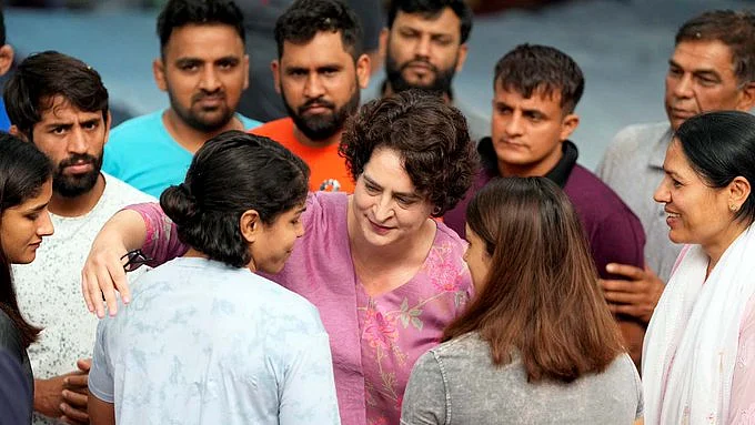 Congress General Secretary Priyanka Gandhi Vadra meets Sakshi Malik (photo: IANS)