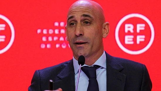 England FA chair Debbie Hewitt had accused Rubiales (pictured) of ‘inappropriate’ conduct with English players too after the Spain-England final in New Zealand.  (photo: @Centregoals/X)