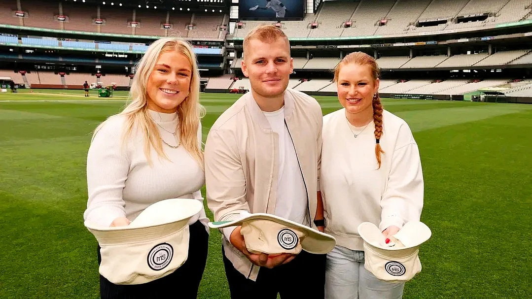 Shane Warne's son Jackson, flanked by sisters Brooke and Summer, at the MCG to announce the heart check-up initiative (photo: Facebook)
