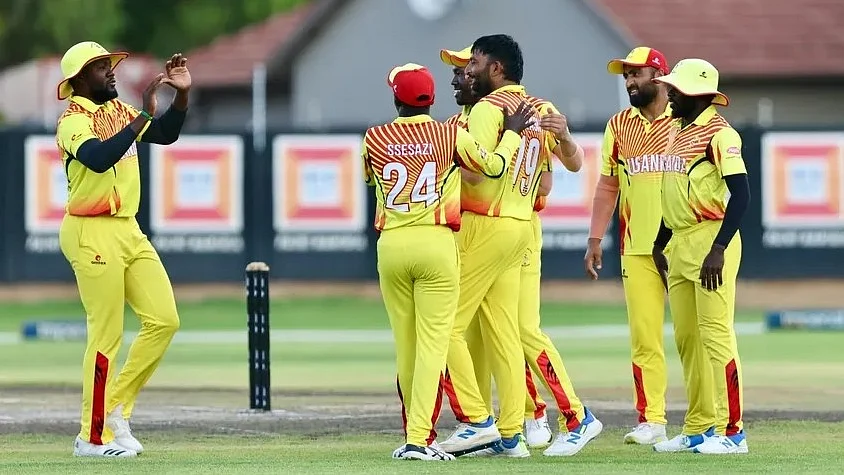 Team Uganda celebrates on qualifying for the T20 World Cup to be held in West Indies-USA in 2024 (photo: ICC)
