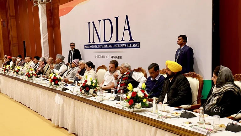 INDIA alliance party leaders meet in Delhi on 19 December 2023 (photo courtesy the Indian National Congress)