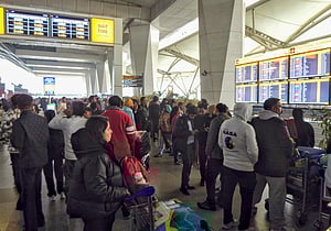 Stranded passengers in Delhi airport