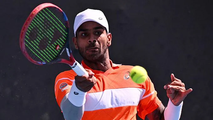 After defeating 27th seed Alexander Bublik, Sumit Nagal (pictured) became the first Indian in 34 years to beat a seeded player in a Grand Slam. (photo: @JesuisShyam/X)
