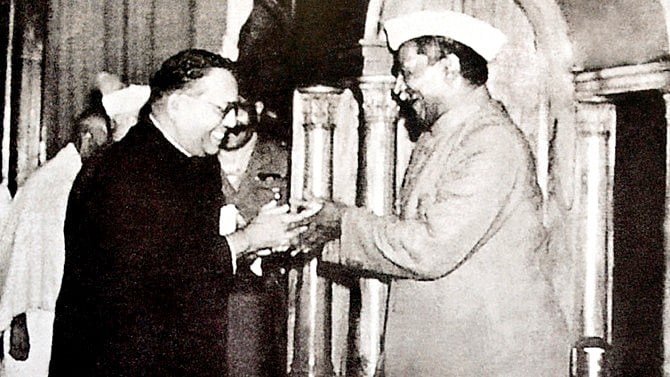 Dr B.R. Ambedkar presenting the final draft of the Constitution to Dr Rajendra Prasad on 25 November 1949 (photo: Wikipedia)