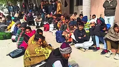 Unemployed men at a recruitment camp in Haryana for jobs in Israel