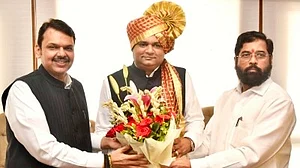 Maharashtra speaker Rahul Narwane (centre) with CM Eknath Shinde (right) and deputy CM Devendra Fadnavis