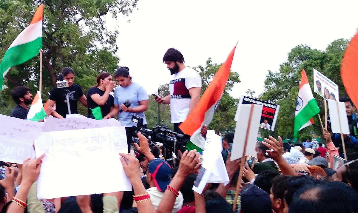 Wrestlers during their protest in New Delhi (photo: Wikipedia)