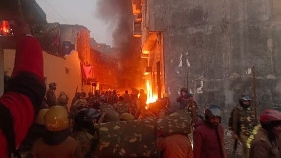 Violence erupted in Haldwani, Uttarakhand, after the demolition of a mosque and madrasa on 8 February 2024 (photo courtesy @Jesvinquotes/X)