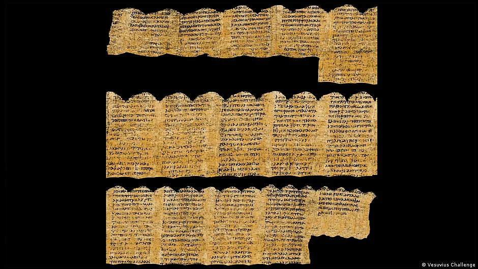 For the first time, scientists have deciphered 15 columns of an ancient, carbonized papyrus scroll. (photo: DW)