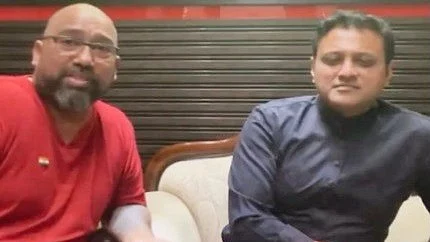 A screengrab from the FB live with Noronha (left) and Ghosalkar, moments before the shooting