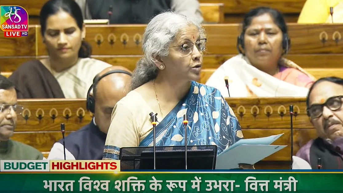 Nirmala Sitharaman during the Budget 2024 speech (Sansad TV screengrab courtesy @nsitharamanoffc/X)