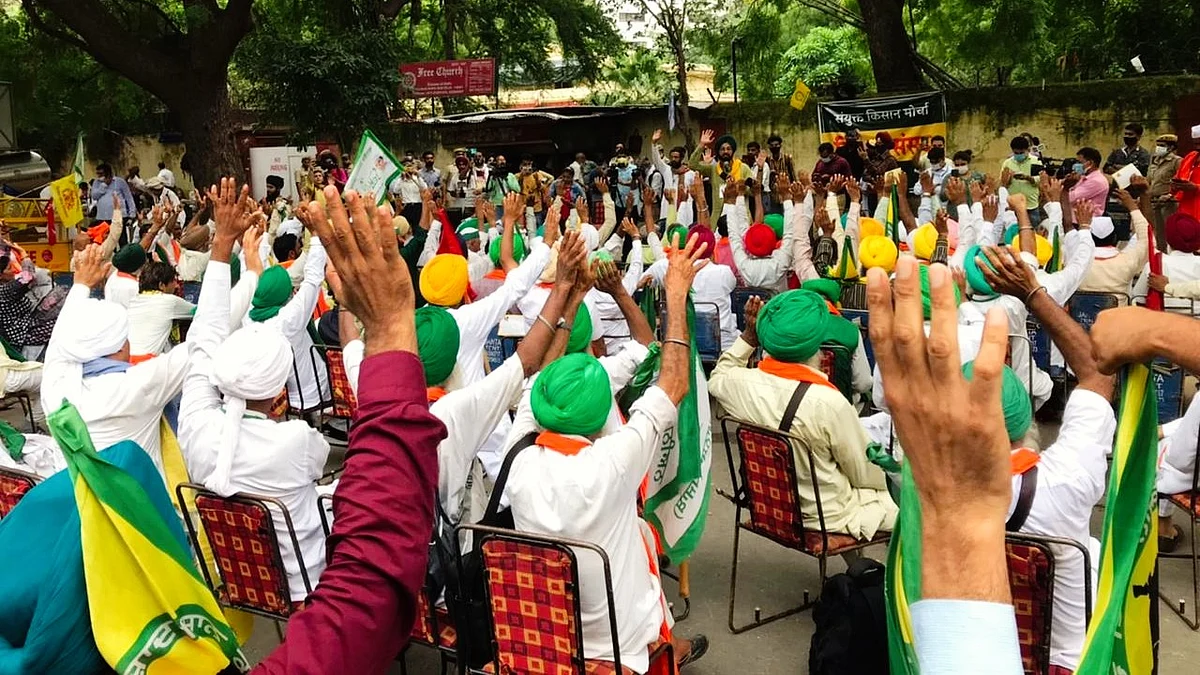File photo of farmers during a Kisan Sansad at Jantar Mantar
