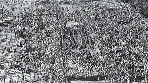 The funeral procession for Mahatma Gandhi in New Delhi on 31 January 1948. Gandhi had been shot dead by Nathuram Godse the day before (photo: National Herald archives)
