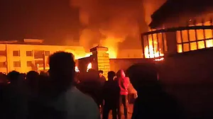 Several buses and trucks used by security forces were burnt by the agitators and government property was also vandalised, the official said. (screen grab from @LicypriyaK/X)