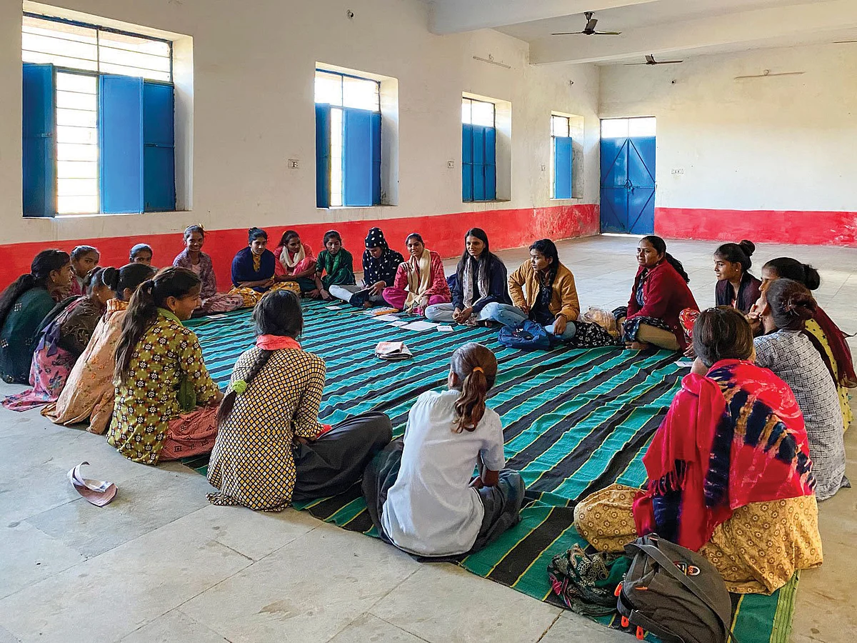 An Aajeevika workshop with a group of young girls, discussing their future and ways to survive (photo courtesy PARI)