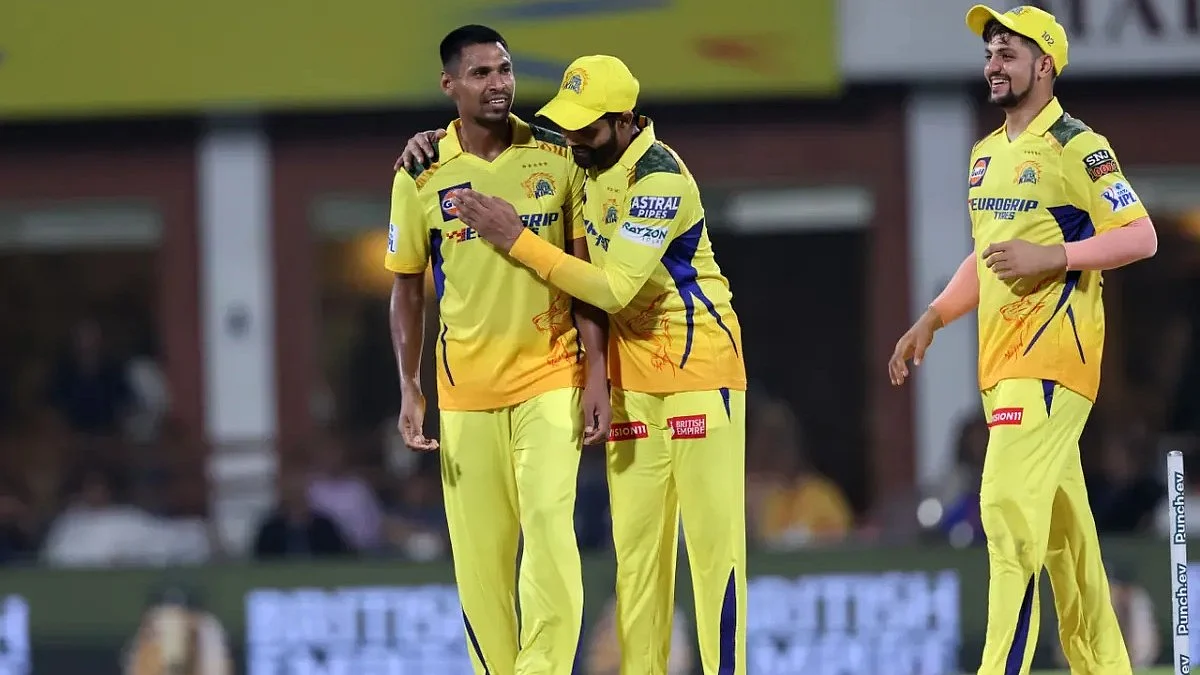 Bangladesh bowler (left) being congratulated by his CSK teammates after claiming one of his four wickets in Chennai on Friday (photo: BCCI)