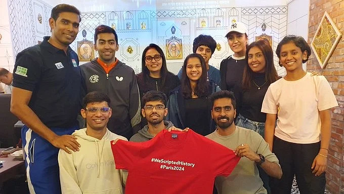 The Paris Olympics will be Achanta Sharath Kamal’s (extreme left) fifth appearance, but the first time as part of a team event (photo: TTFI/X)