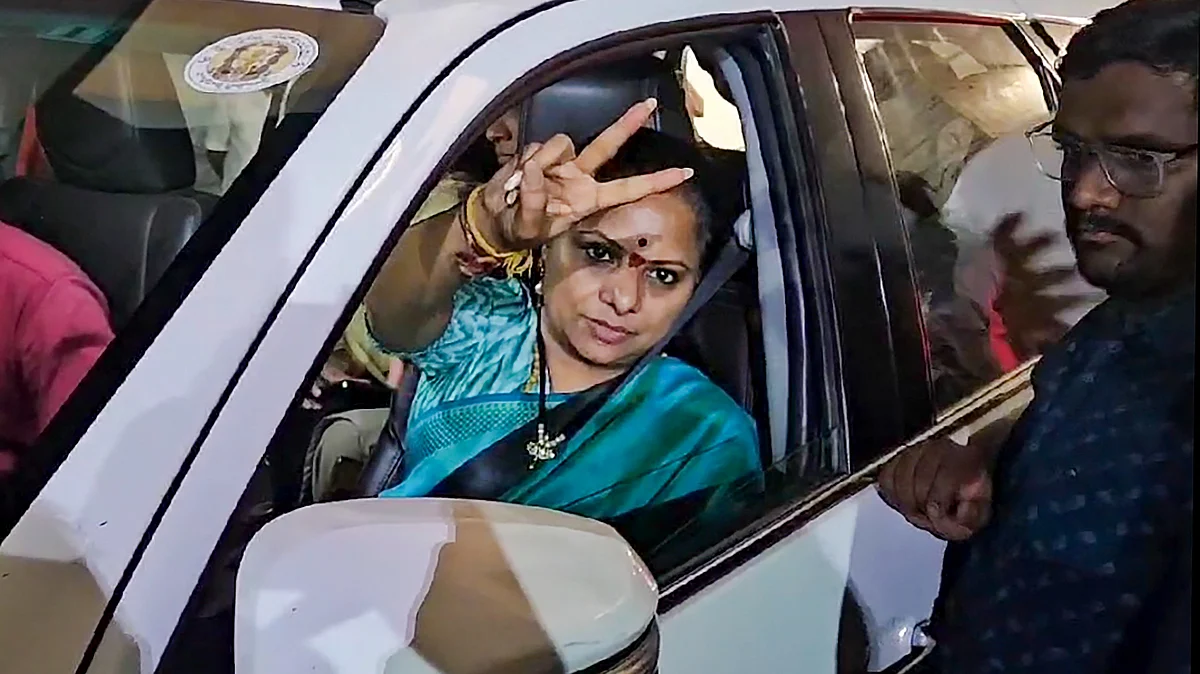 BRS MLC K Kavitha after her arrest in Hyderabad on 15 March (photo: PTI)
