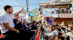 Congress leader Rahul Gandhi waves at supporters in Madhya Pradesh on Tuesday (photo: PTI)