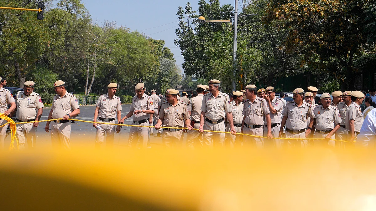 Security personnel stand guard at Shaheedi Park in New Delhi on 23 March (photo: PTI)