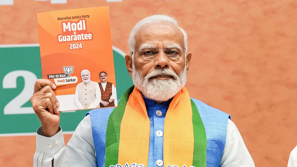 PM Narendra Modi releases the BJP manifesto (photo: PTI)