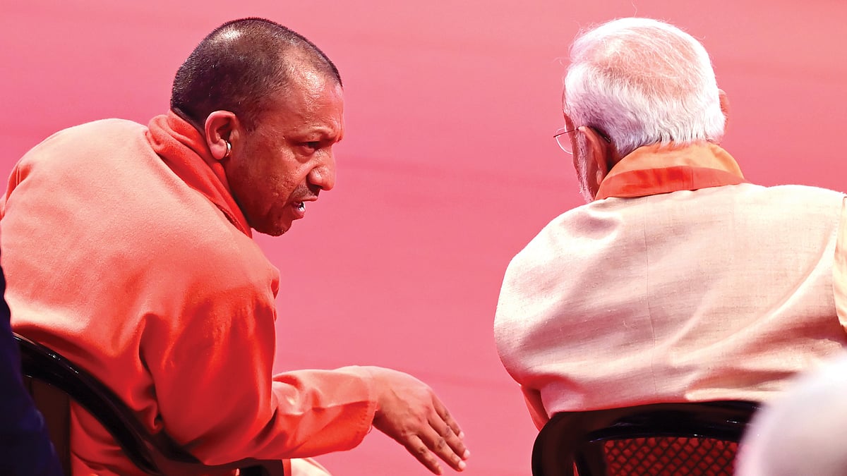 Prime Minister Narendra Modi (right) with Uttar Pradesh chief minister Yogi Adityanath at a function in Lucknow on 19 February 2024 (photo: Getty Images)