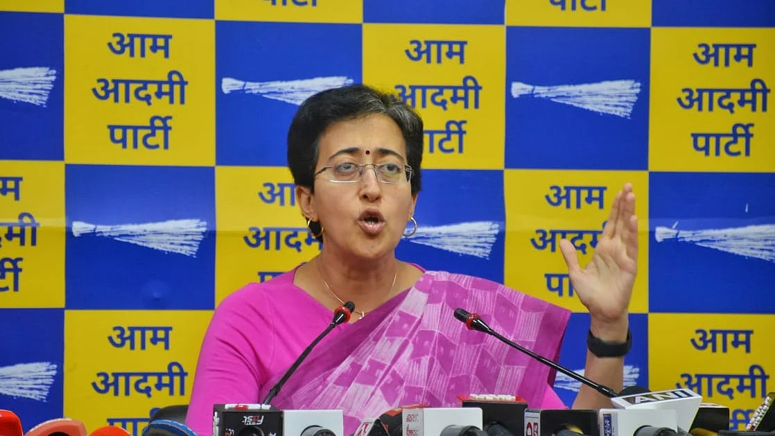 Atishi addressing press conference at AAP office in New Delhi on Tuesday, 2 April (photo: Vipin/National Herald) 