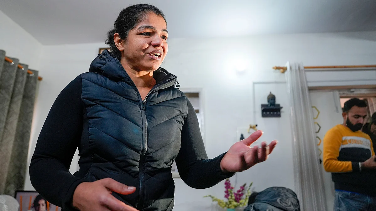 Wrestler Sakshi Malik at her residence (file photo, PTI)