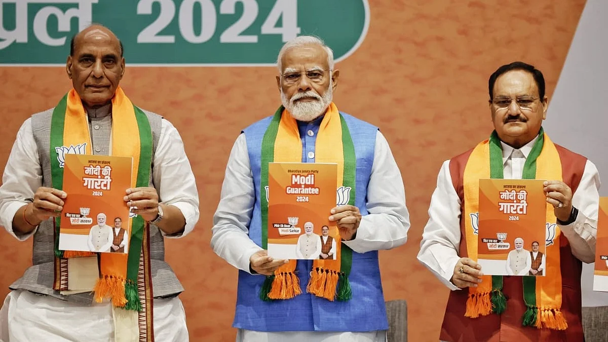 The BJP releases its election manifesto or 'Sankalp Patra' in Delhi (photo: Vipin/National Herald archives)