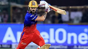 Virat Kohli plays a shot during the IPL 2024 match between Rajasthan Royals and Royal Challengers Bengaluru in Jaipur on 6 April (photo: PTI)